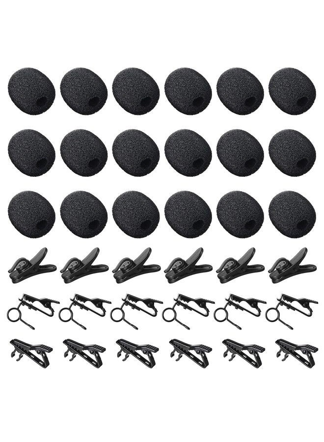 TOODOO 36 Pieces Lapel Mic Clips Sponge Cover Kit 18 Pieces Mental Lavalier Microphone Clip Plastic Lavalier Wire Clips 18 Pieces Foam Windscreen Cover Lapel Mic Windscreen Foam Covers for Interview Video - Image 1