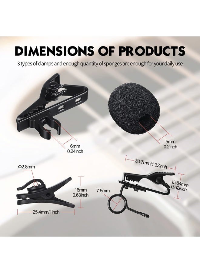 TOODOO 36 Pieces Lapel Mic Clips Sponge Cover Kit 18 Pieces Mental Lavalier Microphone Clip Plastic Lavalier Wire Clips 18 Pieces Foam Windscreen Cover Lapel Mic Windscreen Foam Covers for Interview Video - Image 2