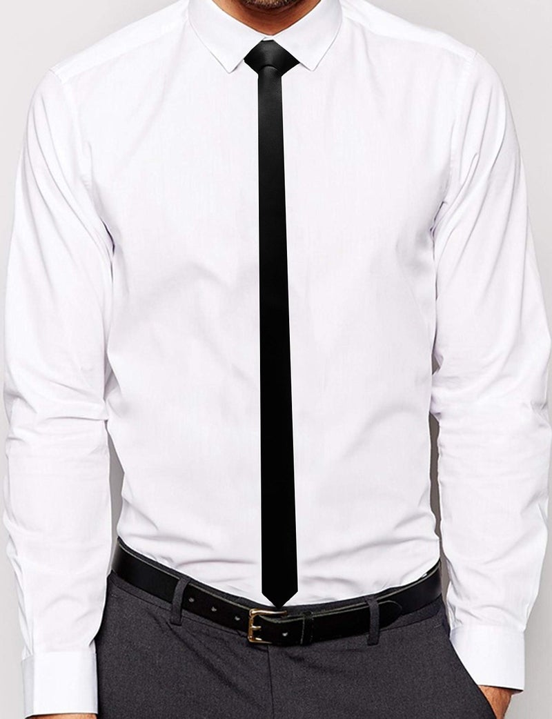 GUSLESON Silk Black Tie Classic Super Slim Ties For Men Skinny Thin Solid Necktie (0801-12) - Image 3