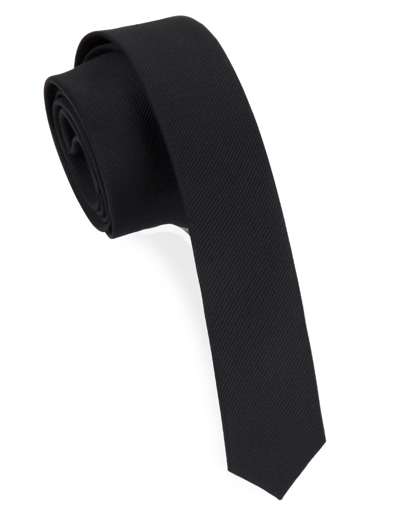 GUSLESON Silk Black Tie Classic Super Slim Ties For Men Skinny Thin Solid Necktie (0801-12) - Image 1