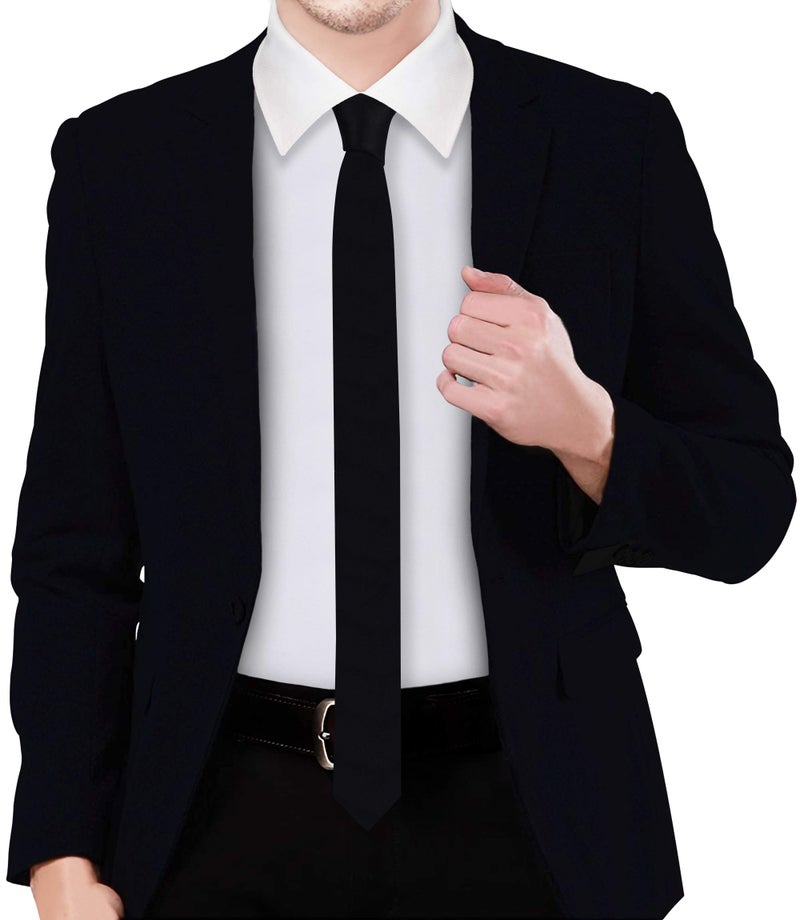 GUSLESON Silk Black Tie Classic Super Slim Ties For Men Skinny Thin Solid Necktie (0801-12) - Image 2