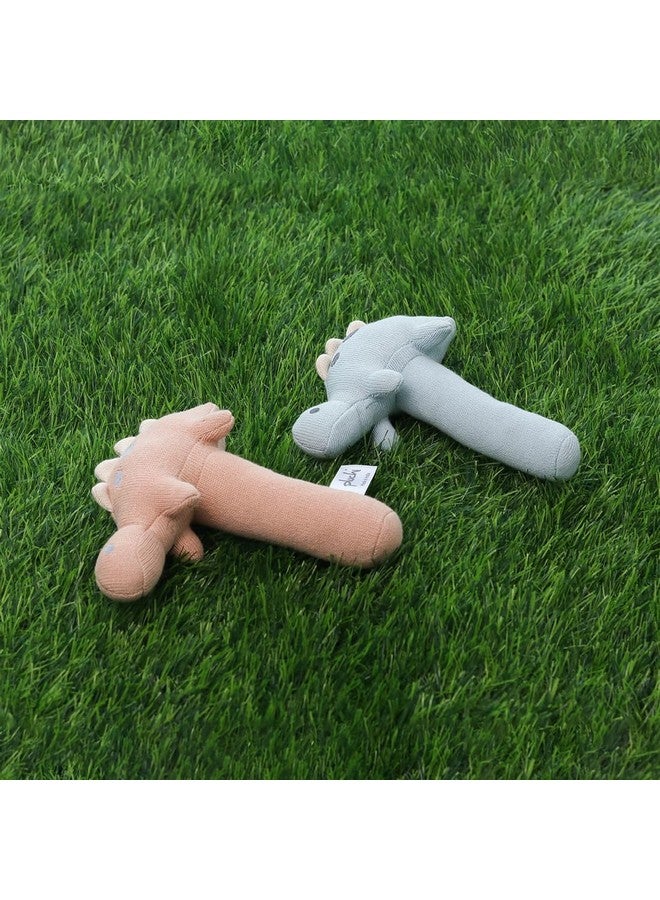 Pluchi Stego Dino Cotton Knitted Stuffed Soft Rattle Toys (16cm X 10cm) (Baby Blue) - Image 4