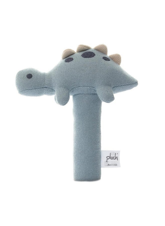 Pluchi Stego Dino Cotton Knitted Stuffed Soft Rattle Toys (16cm X 10cm) (Baby Blue) - Image 1
