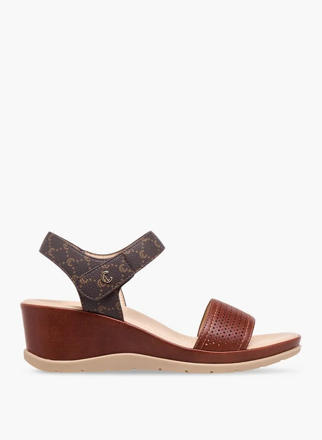 Le Confort Textured Wedge Heel Sandals with Hook and Loop Closure