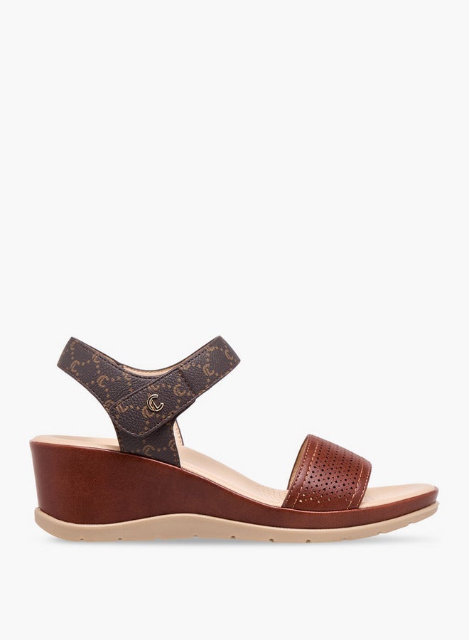 Le Confort Textured Wedge Heel Sandals with Hook and Loop Closure - Image 1