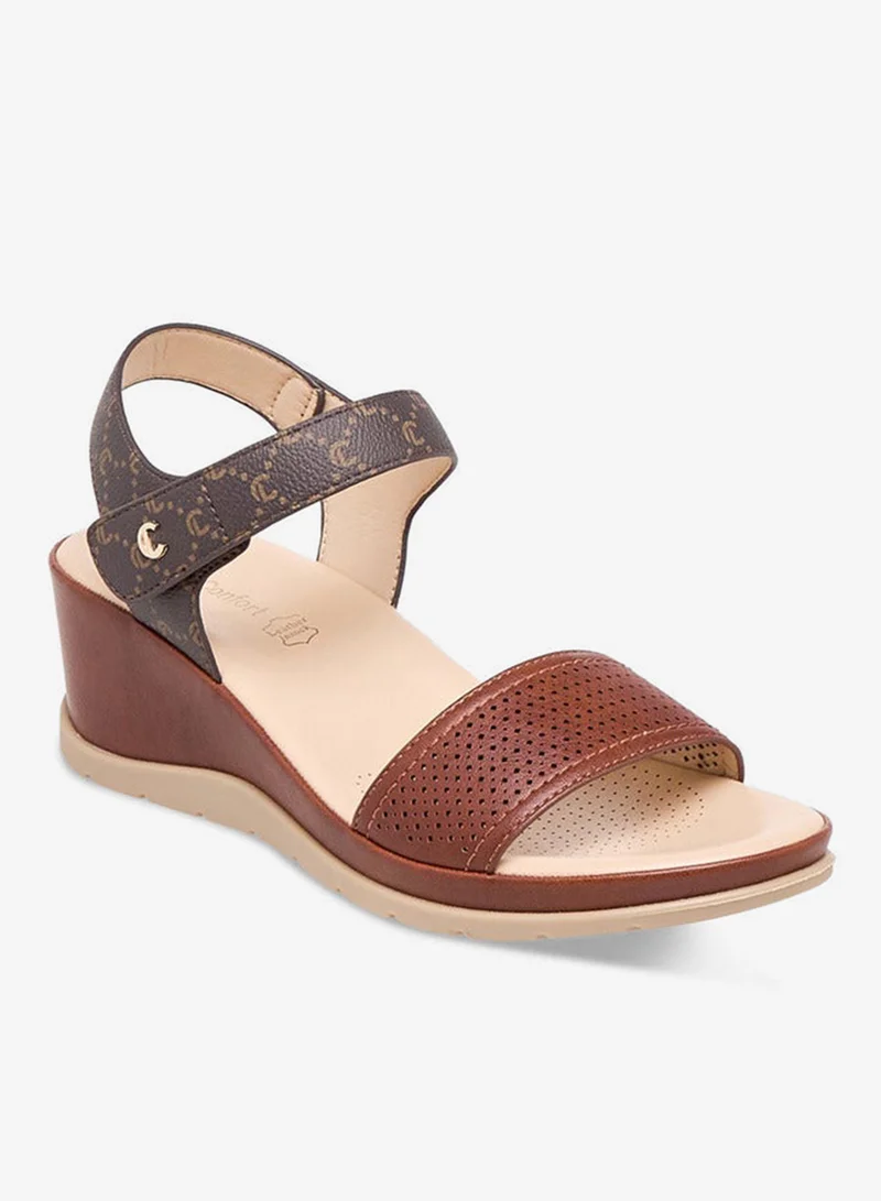 Le Confort Textured Wedge Heel Sandals with Hook and Loop Closure