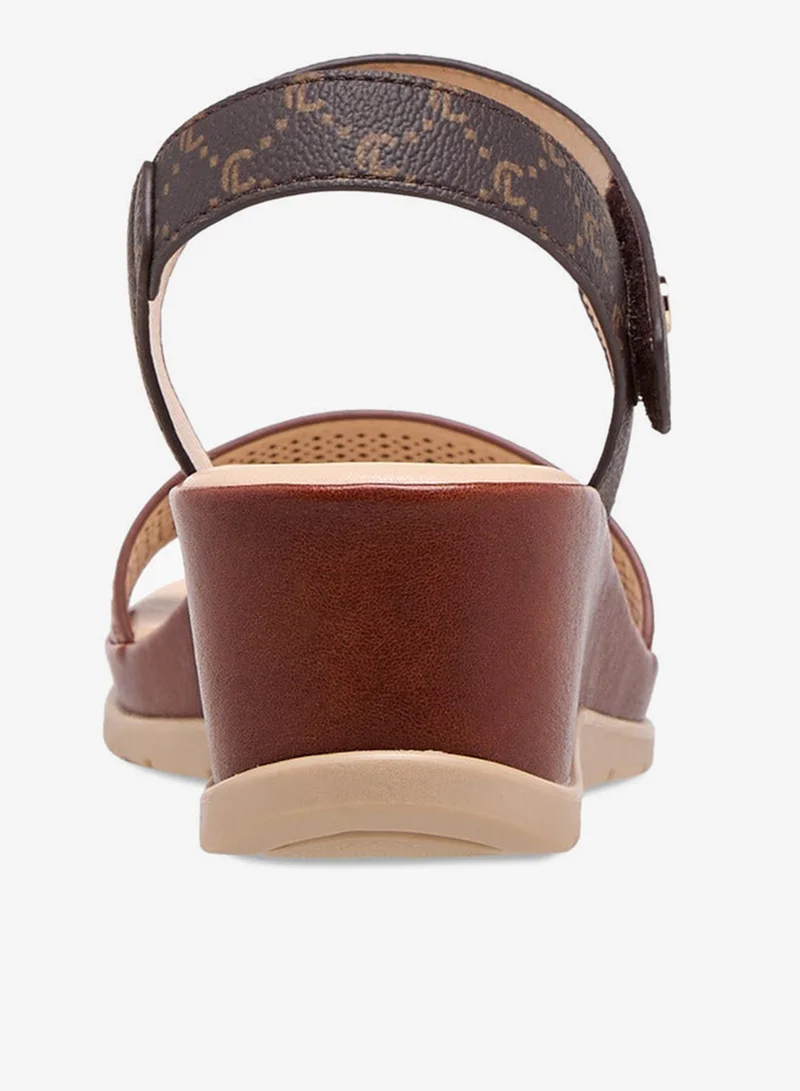 Le Confort BROWN Textured Wedge Heel Sandals with Hook and Loop Closure for Women | Best Price UAE