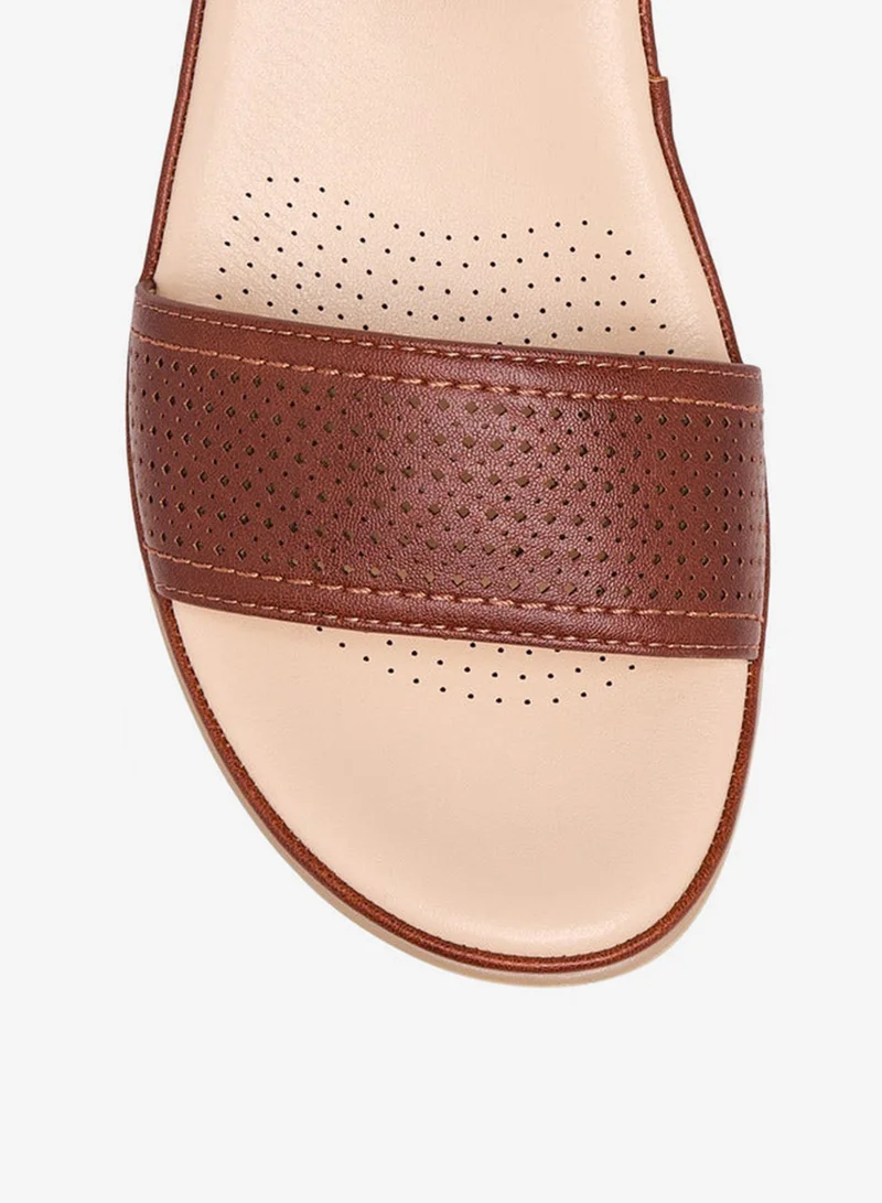 Le Confort BROWN Textured Wedge Heel Sandals with Hook and Loop Closure for Women | Best Price UAE
