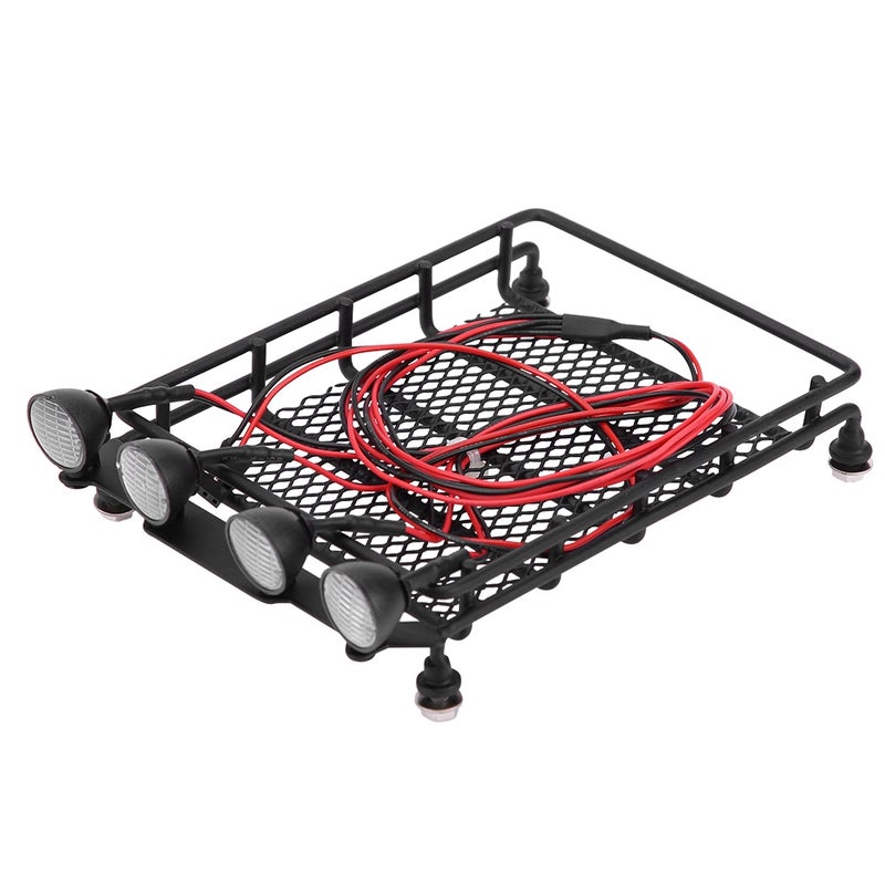 حامل أمتعة للسقف مع مصابيح LED مستديرة لسيارة Axial SCX10 RC مقياس 1/10 (2 أبيض و 2 أحمر) - Image 2