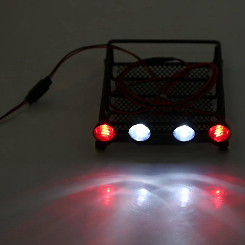 حامل أمتعة للسقف مع مصابيح LED مستديرة لسيارة Axial SCX10 RC مقياس 1/10 (2 أبيض و 2 أحمر) - Image 5