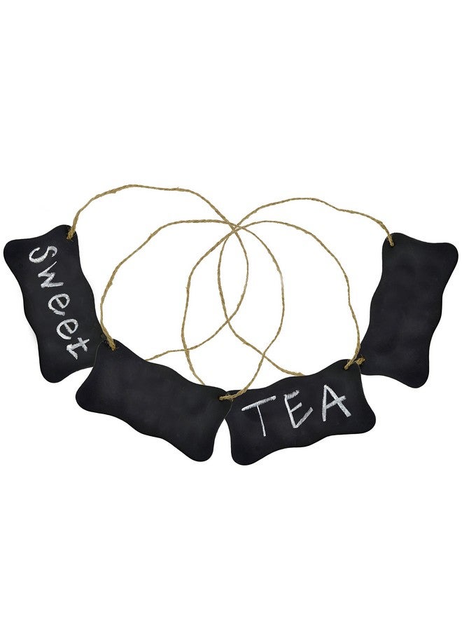 MyGift Black Metal Hanging Chalkboard Sign With Jute Rope, Mini Chalkboard Labels For Food And Beverage, Set Of 4 - Image 1