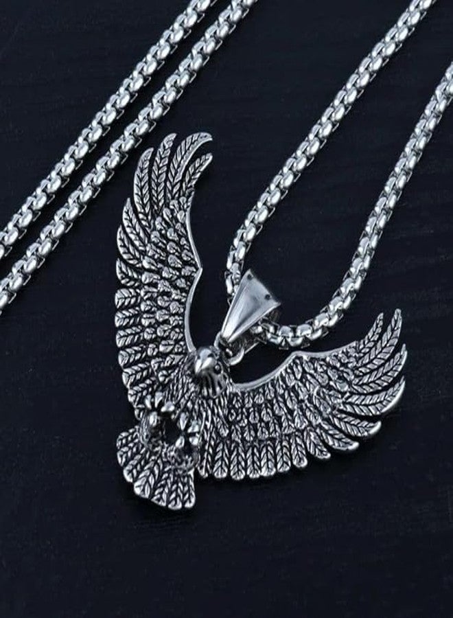 Stylewell Bold Rider Style Stainless Steel Fyling Eagle Necklace Pendant For Men's & Boys - Image 5