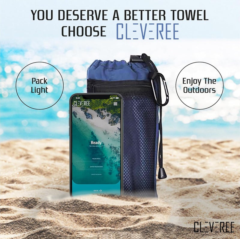 CLEVEREE Beach Towel for Men and Women 150x 90cm- Large Towel- Swimming Microfiber Towel- Highly Absorbent Fast drying Towel- With Carry bag (Navy Blue) - Image 2