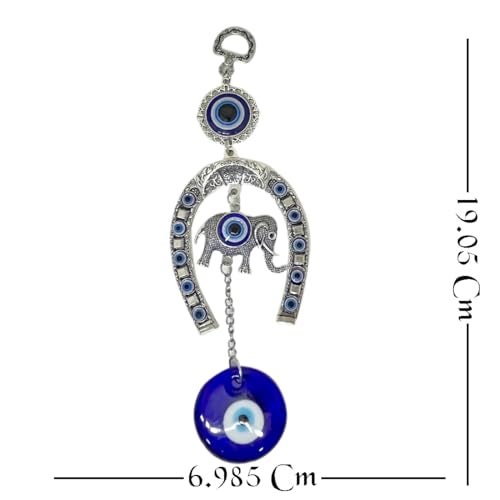 DT DECTONE Stainless Steel Evil Eye Hanging for Home Main Door Entrance, House Door Decoration, Nazar Battu for Home Protection, Prosperity at Office and Home, Blue (Horseshoe with Small Elephant) - Image 2