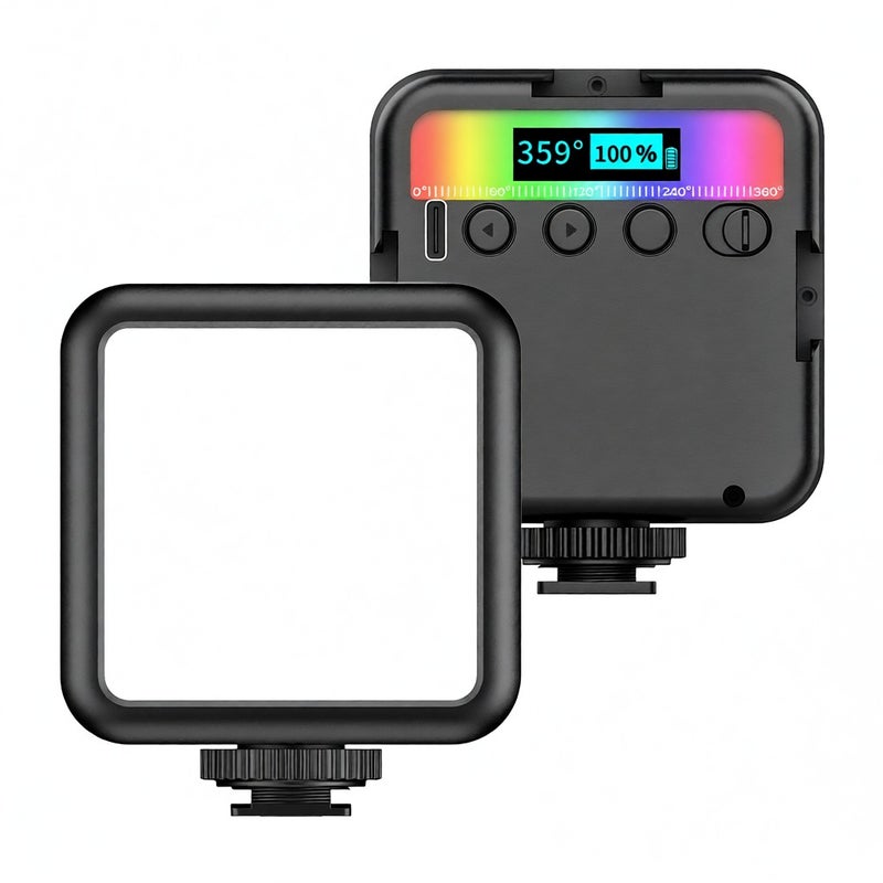 مصباح فيديو LED RGB: حجم M أسود، كفاءة صور سطوعية (CRI) 95+ عالية السطوع - 359 لونًا RGB، طيف لوني CCT من 2500K إلى 9000K، مصباح قابل للتنظيم المحمول للتصوير الفوتوغرافي، يمكن تركيبه على الكاميرا والمنصة الثابتة - Image 1