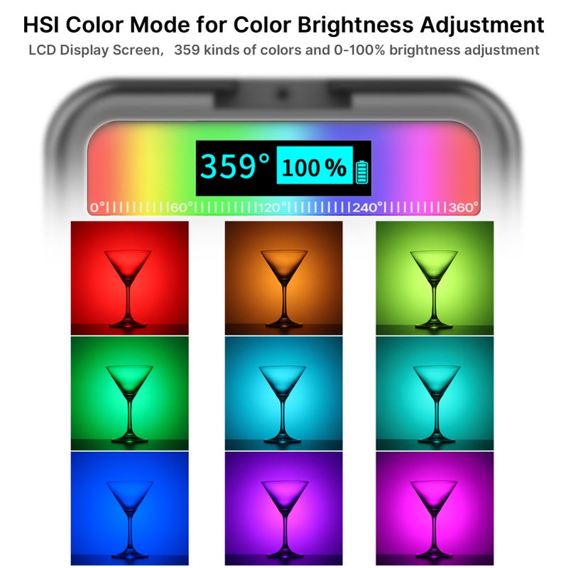 مصباح فيديو LED RGB: حجم M أسود، كفاءة صور سطوعية (CRI) 95+ عالية السطوع - 359 لونًا RGB، طيف لوني CCT من 2500K إلى 9000K، مصباح قابل للتنظيم المحمول للتصوير الفوتوغرافي، يمكن تركيبه على الكاميرا والمنصة الثابتة - Image 2