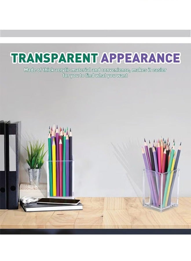 كيلا مجموعة من 10 قطع من حامل أقلام أكريليك شفاف وحامل لفرش المكياج ومنظم أقلام سطح المكتب وكوب أقلام أكريليك ومنظم أدوات مكتبية وملحقات لمكتب المدرسة ومستحضرات التجميل - Image 3
