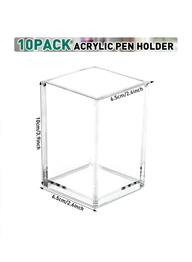 كيلا مجموعة من 10 قطع من حامل أقلام أكريليك شفاف وحامل لفرش المكياج ومنظم أقلام سطح المكتب وكوب أقلام أكريليك ومنظم أدوات مكتبية وملحقات لمكتب المدرسة ومستحضرات التجميل - Image 4