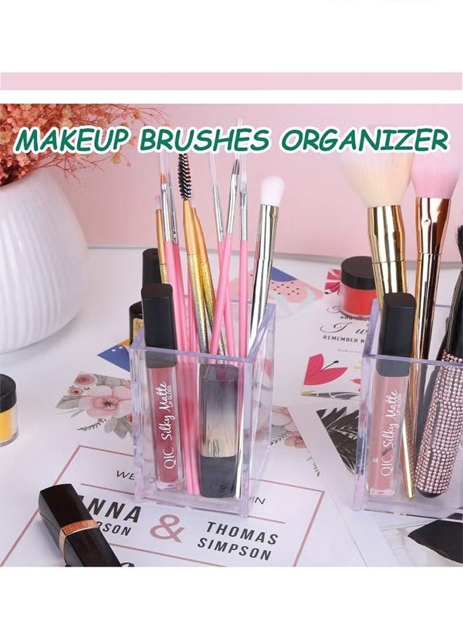 كيلا مجموعة من 10 قطع من حامل أقلام أكريليك شفاف وحامل لفرش المكياج ومنظم أقلام سطح المكتب وكوب أقلام أكريليك ومنظم أدوات مكتبية وملحقات لمكتب المدرسة ومستحضرات التجميل - Image 5