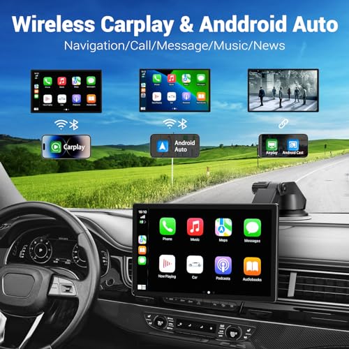 HAUXIY شاشة HAUXIY اللاسلكية لسيارة Apple Carplay مع كاميرا Dash 4K، ستيريو سيارة محمول 9" مع Apple Carplay وAndroid Auto، مع كاميرا خلفية 1080p، نظام ملاحة GPS/رابط مرآة/تحكم صوتي/Bluetooth - Image 2