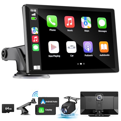 HAUXIY شاشة HAUXIY اللاسلكية لسيارة Apple Carplay مع كاميرا Dash 4K، ستيريو سيارة محمول 9" مع Apple Carplay وAndroid Auto، مع كاميرا خلفية 1080p، نظام ملاحة GPS/رابط مرآة/تحكم صوتي/Bluetooth - Image 1