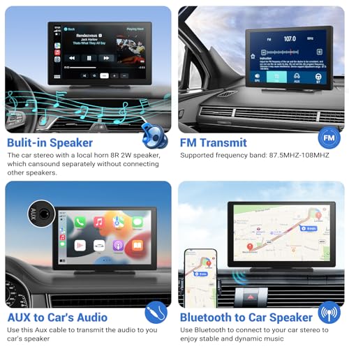 HAUXIY شاشة HAUXIY اللاسلكية لسيارة Apple Carplay مع كاميرا Dash 4K، ستيريو سيارة محمول 9" مع Apple Carplay وAndroid Auto، مع كاميرا خلفية 1080p، نظام ملاحة GPS/رابط مرآة/تحكم صوتي/Bluetooth - Image 4