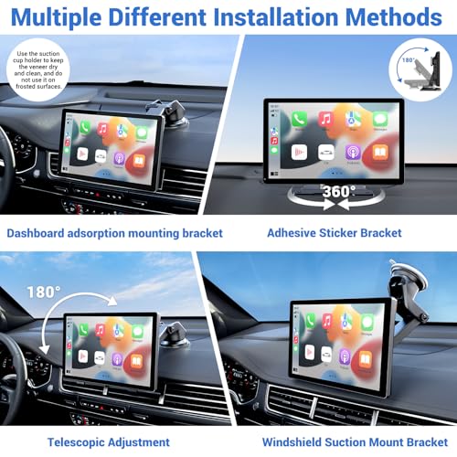 HAUXIY شاشة HAUXIY اللاسلكية لسيارة Apple Carplay مع كاميرا Dash 4K، ستيريو سيارة محمول 9" مع Apple Carplay وAndroid Auto، مع كاميرا خلفية 1080p، نظام ملاحة GPS/رابط مرآة/تحكم صوتي/Bluetooth - Image 5