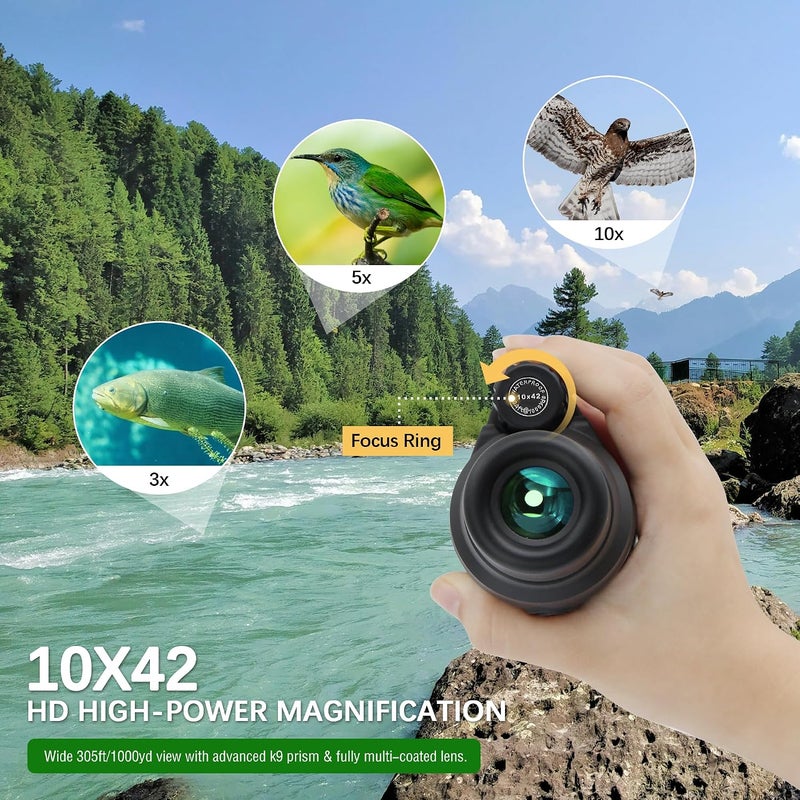 Tydeux 10x42 K9 Prism Waterproof Monocular Telescope for Wildlife Bird Watching Hunting Camping Travel Secenery - Image 2