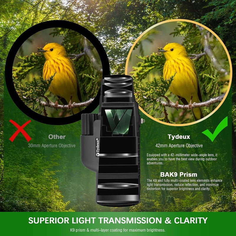 Tydeux 10x42 K9 Prism Waterproof Monocular Telescope for Wildlife Bird Watching Hunting Camping Travel Secenery - Image 3