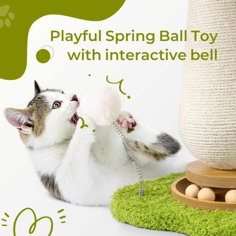 TEWIWAP Cat Scratching Post, Mushroom Cat Scratcher with Interactive Ball Track Spring Ball Toys Cute Sisal Scratchers Post for Indoor Adults Kitten with Stable Base - Image 5
