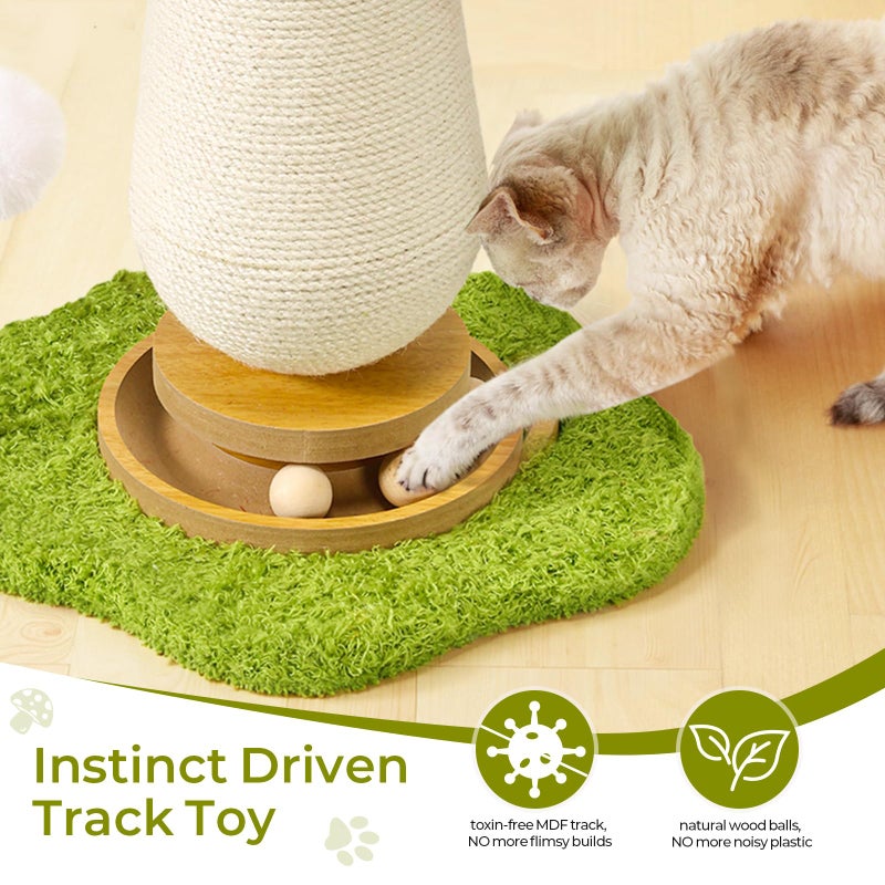 TEWIWAP Cat Scratching Post, Mushroom Cat Scratcher with Interactive Ball Track Spring Ball Toys Cute Sisal Scratchers Post for Indoor Adults Kitten with Stable Base - Image 4