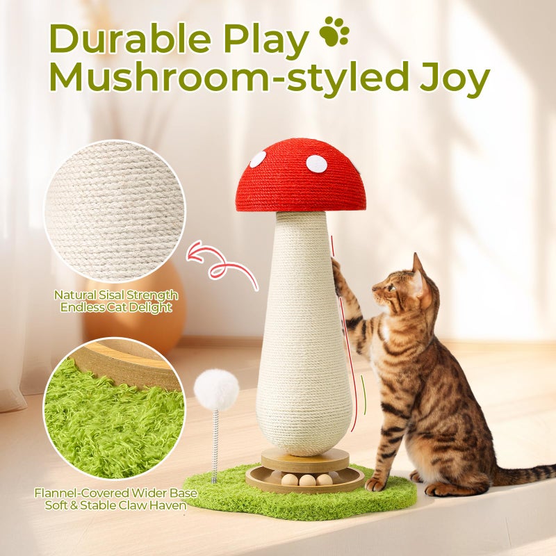 TEWIWAP Cat Scratching Post, Mushroom Cat Scratcher with Interactive Ball Track Spring Ball Toys Cute Sisal Scratchers Post for Indoor Adults Kitten with Stable Base - Image 3