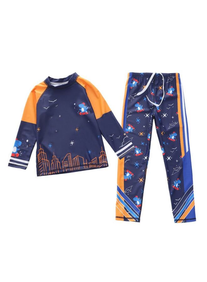 New Children's Swimwear, Boys' One-piece Long-sleeve Swim Cap And Pants, 2 Surfing Swimsuits, Small/medium/large Boys' Swimming Suit