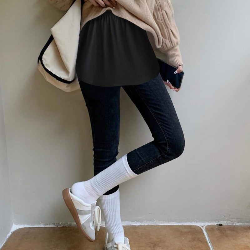 ويوبلز تنورة قصيرة قابلة للتعديل مع طبقات، بلوزة وهمية، تنورة قصيرة واسعة من الأسفل - تصميم نصف الطول مع فتحة جانبية، قمصان بحافة وهمية، تنورة قصيرة واسعة من الأسفل للنساء والفتيات، سترة وجاكيت مناسبان لجميع الإطلالات - Image 1