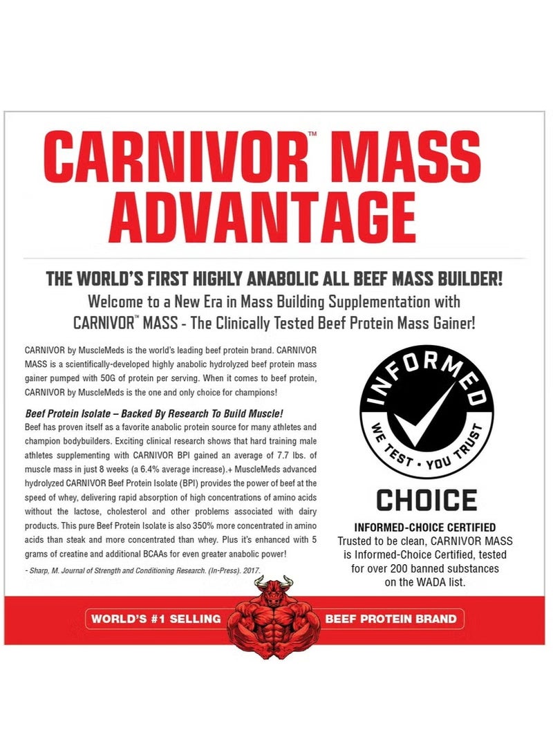 MUSCLEMEDS Carnivor Mass Anabolic Beef Protein Gainer Chocolate Peanut Butter Flavor 5.9 Lbs. - Image 3