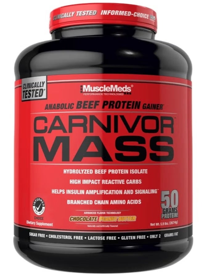 MUSCLEMEDS Carnivor Mass Anabolic Beef Protein Gainer Chocolate Peanut Butter Flavor 5.9 Lbs. - Image 1