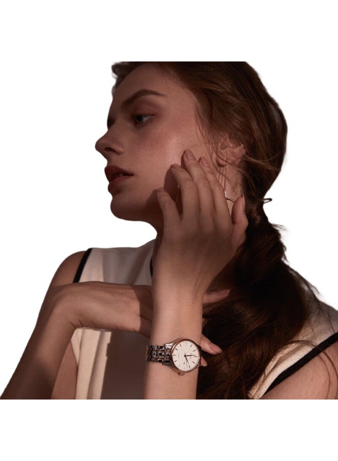 FIYTA Classic Series Automatic Mechanical Calendar Watch For Women With White Dial And Gold Steel Strap, Holiday Gift Box For Girlfriend - Image 3