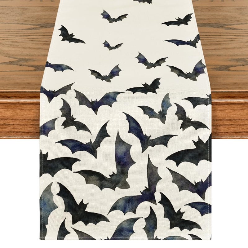 Artoid Mode Silhouette Bats Halloween Table Runner, Black Fall Kitchen Dining Table Decoration for Outdoor Home Party 13x72 Inch - Image 1