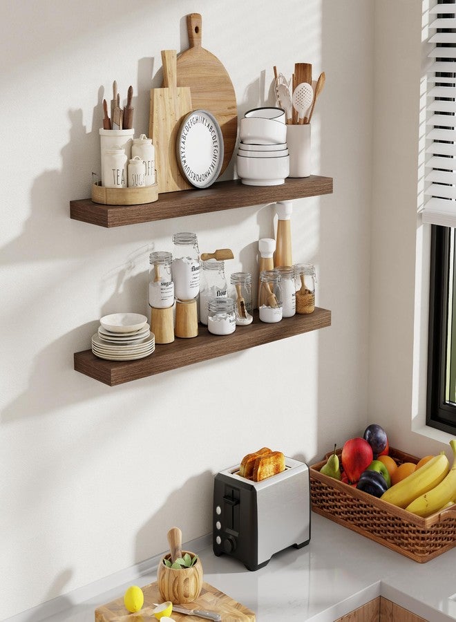 Acovy 36 Inch Floating Shelves, 8 Inch Deep Floating Shelves for Wall, Hanging Shelf with Invisible Brackets, Deep Shelves for Bathroom, Bedroom, Living Room, Walnut, Set of 2 - Image 3