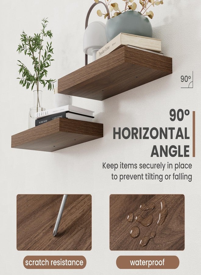 Acovy 36 Inch Floating Shelves, 8 Inch Deep Floating Shelves for Wall, Hanging Shelf with Invisible Brackets, Deep Shelves for Bathroom, Bedroom, Living Room, Walnut, Set of 2 - Image 4