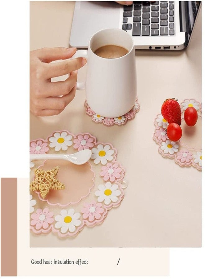 P Plus Fire مجموعة قواعد أكواب P Plus Fire Sakura، مفرش أكواب مزخرف، مفرش أطباق وأواني مطبخ لطيفة، قاعدة أكواب بنقشة زهر الكرز، مفرش أكواب للطاولة، مجموعة قواعد أكواب وردية بنقشة زهور (وردي، عبوة من 4 قطع) - Image 2