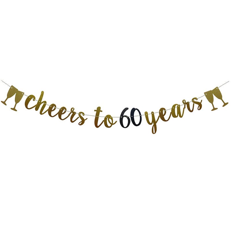 Festiko®Cheers to 60 Years Banner Gold and Black Glitter Paper Party Decorations for 60 TH Wedding Anniversary 60 Years Old 60TH Birthday Party Supplies Letters Black and Gold - Image 3