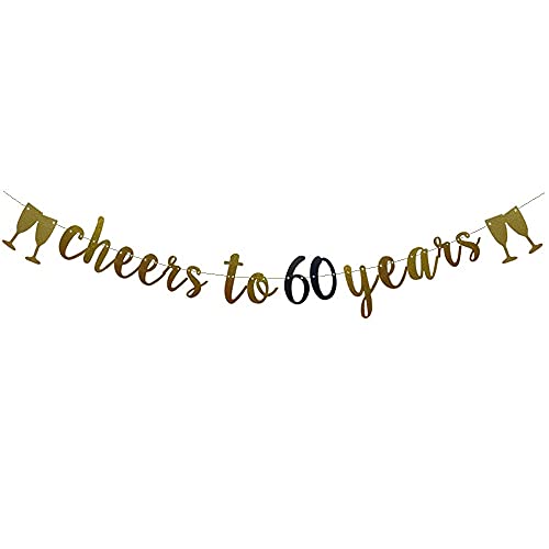 Festiko®Cheers to 60 Years Banner Gold and Black Glitter Paper Party Decorations for 60 TH Wedding Anniversary 60 Years Old 60TH Birthday Party Supplies Letters Black and Gold - Image 1