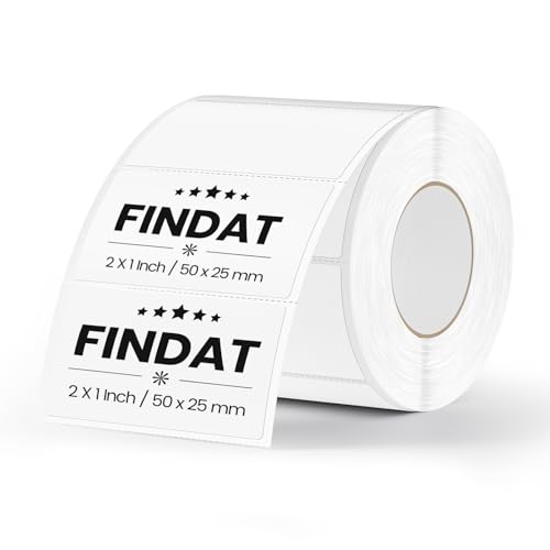 FINDAT 2×1 Inch White Thermal Labels Vinyl Rectangle Waterproof Direct Printer Stickers Color Self-Adhesive File Folder Label for Name Logo DIY Barcodes Office Address 500 PCS - Image 1