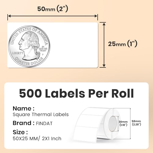 FINDAT 2×1 Inch White Thermal Labels Vinyl Rectangle Waterproof Direct Printer Stickers Color Self-Adhesive File Folder Label for Name Logo DIY Barcodes Office Address 500 PCS - Image 2