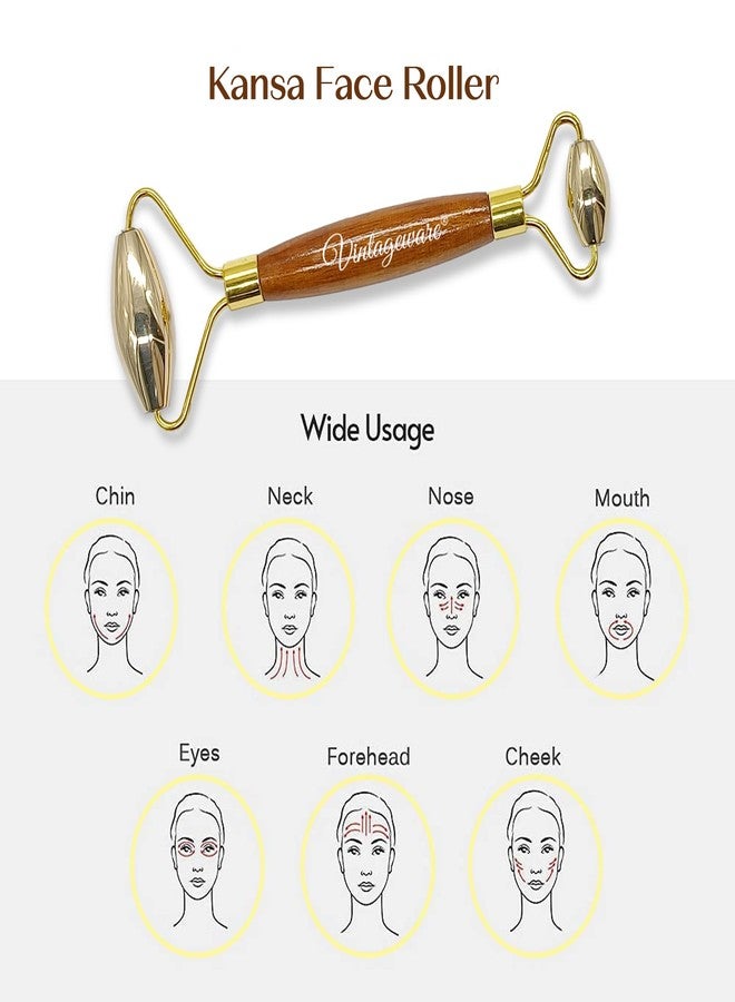 Vintageware عصا كانسا ذات القاعدة المسطحة من Vintageware®، ومشط كانسا، وبكرة تدليك الوجه البرونزية - أدوات تدليك أيورفيدية للاسترخاء، وإزالة السموم، ونمو الشعر، والعناية بالبشرة المضادة للشيخوخة - Image 5