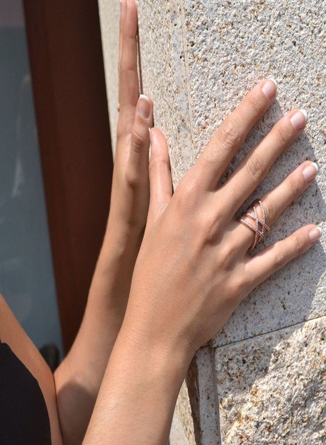 LEMON GRASS Rose Gold Double Criss Cross Ring CZ Pave Crossover Fashion Band Size 9 - Image 2