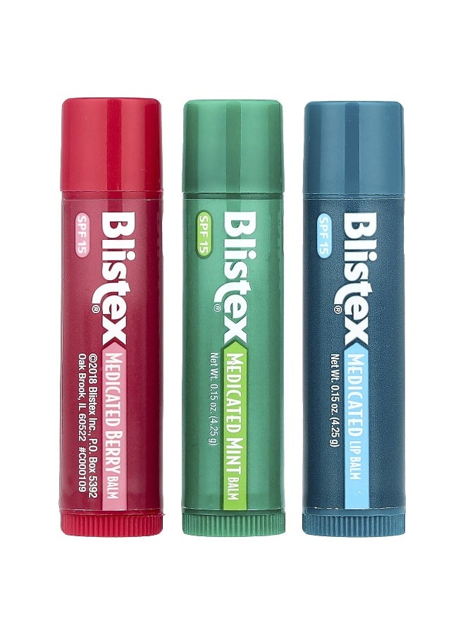 Blistex بليستكس، بلسم شفاه طبي، SPF 15، نعناع، توت، كلاسيكي، 3 عبوات، 0.15 أونصة (4.25 جرام) لكل منها - Image 1