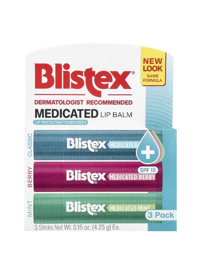 Blistex بليستكس، بلسم شفاه طبي، SPF 15، نعناع، توت، كلاسيكي، 3 عبوات، 0.15 أونصة (4.25 جرام) لكل منها - Image 2