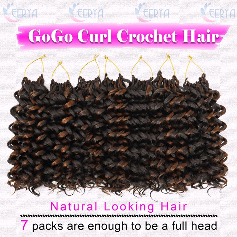 Eerya 7 Packs GoGo Curl Crochet Hair 10 Inch Short Curly Crochet Hair for Women Water Wave Beach Curl Deep Twist Crochet Braids Synthetic Braiding Hair Extensions (10 Inch, P4/30) - Image 2